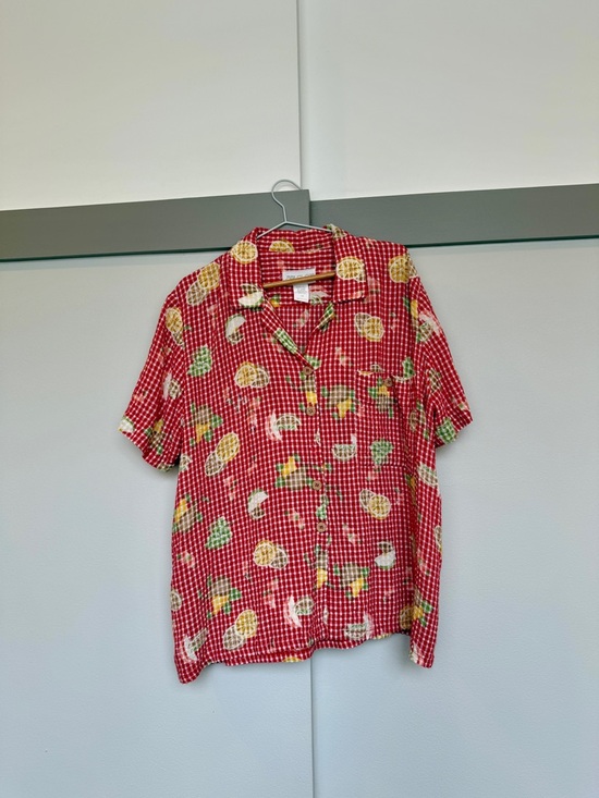 Anne si claire Tops - Vintage Red Gingham Fruit Print Button Up Top Size L/XL USA
